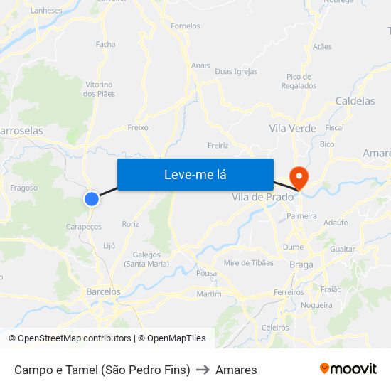 Campo e Tamel (São Pedro Fins) to Amares map