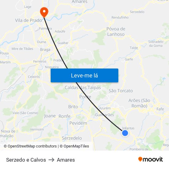 Serzedo e Calvos to Amares map