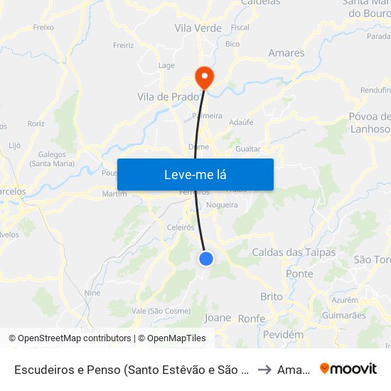 Escudeiros e Penso (Santo Estêvão e São Vicente) to Amares map