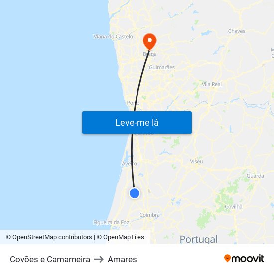 Covões e Camarneira to Amares map