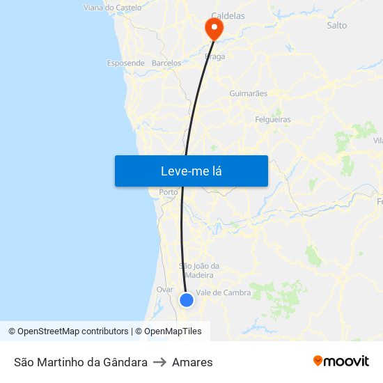 São Martinho da Gândara to Amares map