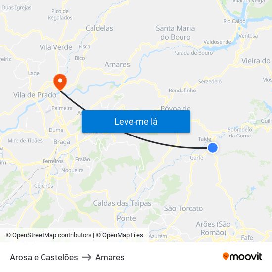 Arosa e Castelões to Amares map