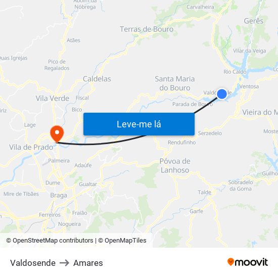 Valdosende to Amares map