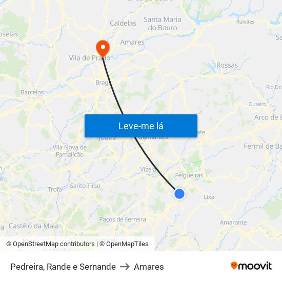 Pedreira, Rande e Sernande to Amares map