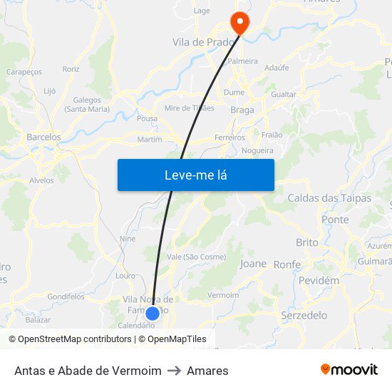 Antas e Abade de Vermoim to Amares map