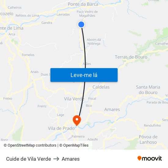 Cuide de Vila Verde to Amares map