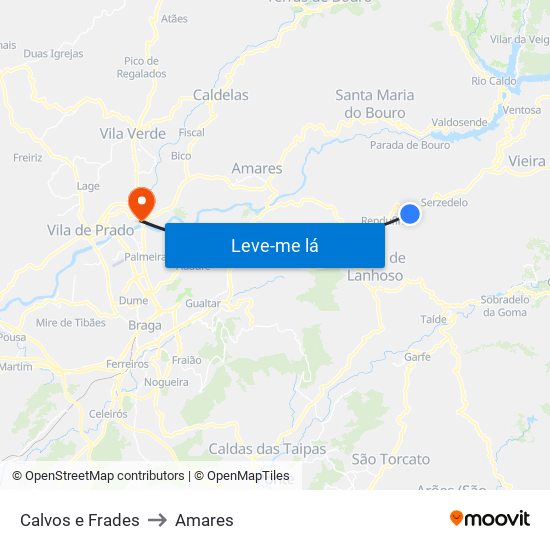 Calvos e Frades to Amares map