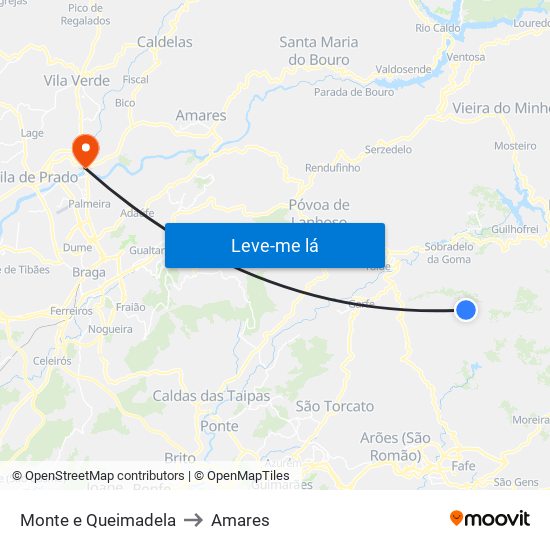 Monte e Queimadela to Amares map