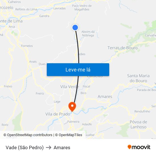 Vade (São Pedro) to Amares map