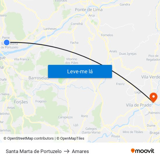 Santa Marta de Portuzelo to Amares map
