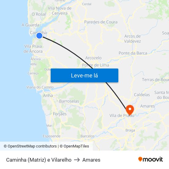 Caminha (Matriz) e Vilarelho to Amares map