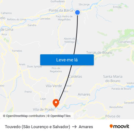 Touvedo (São Lourenço e Salvador) to Amares map