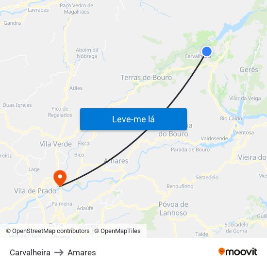 Carvalheira to Amares map