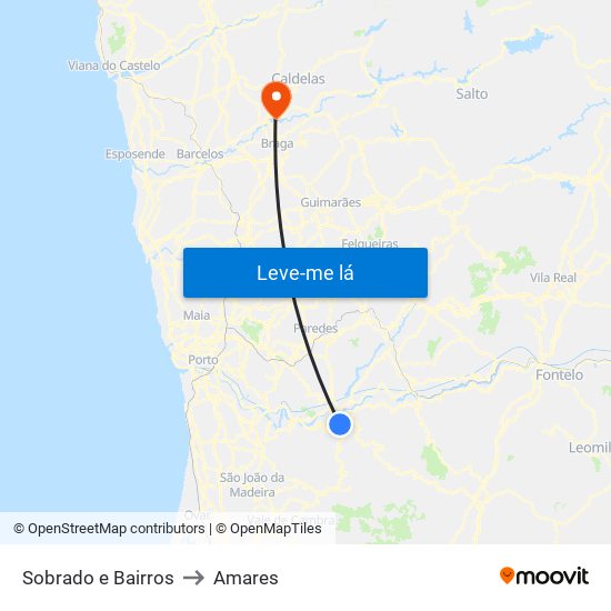 Sobrado e Bairros to Amares map