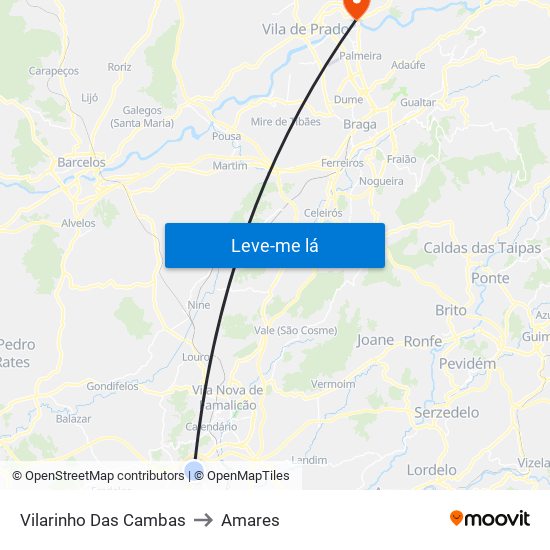 Vilarinho Das Cambas to Amares map