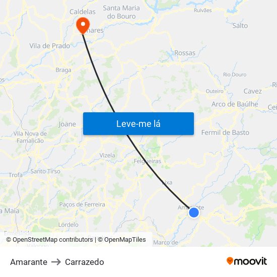 Amarante to Carrazedo map