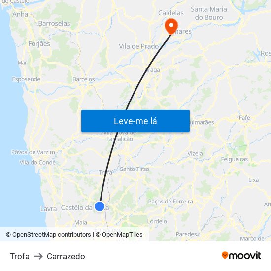 Trofa to Carrazedo map