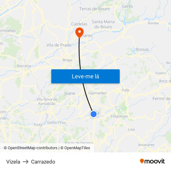 Vizela to Carrazedo map