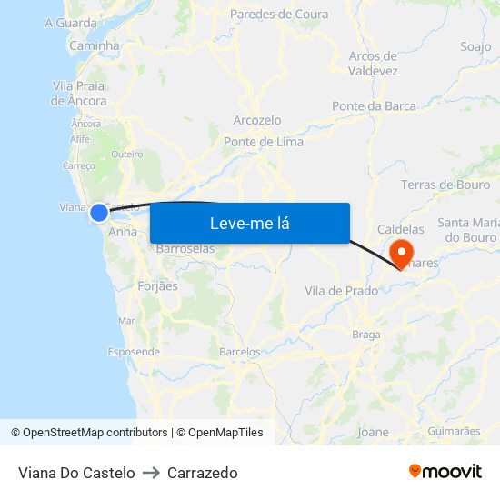 Viana Do Castelo to Carrazedo map