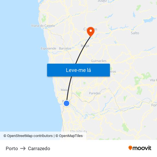 Porto to Carrazedo map
