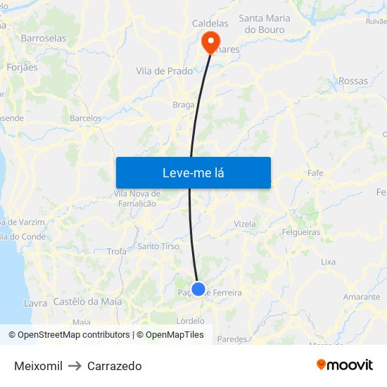 Meixomil to Carrazedo map