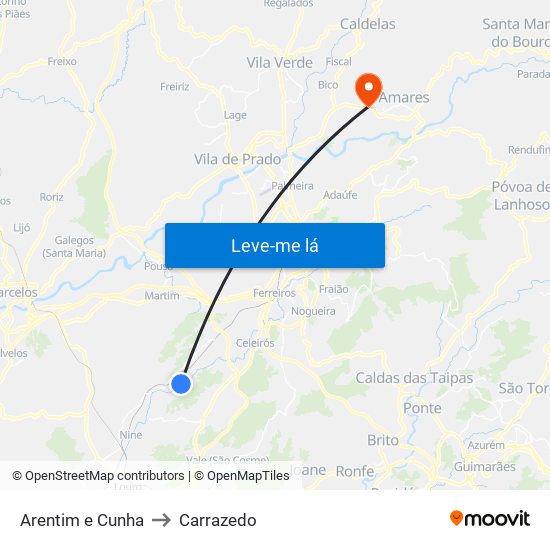 Arentim e Cunha to Carrazedo map
