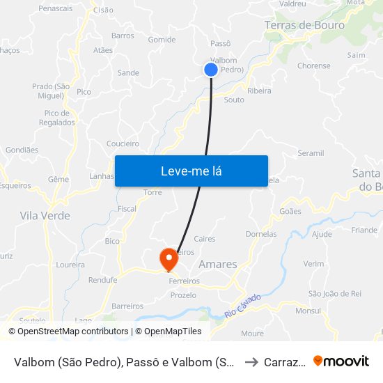 Valbom (São Pedro), Passô e Valbom (São Martinho) to Carrazedo map
