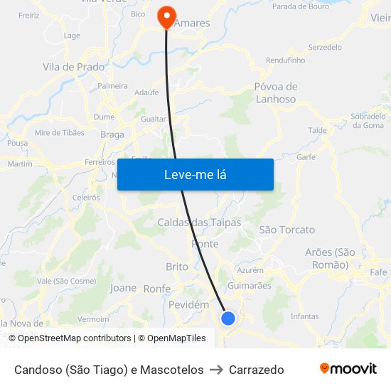 Candoso (São Tiago) e Mascotelos to Carrazedo map