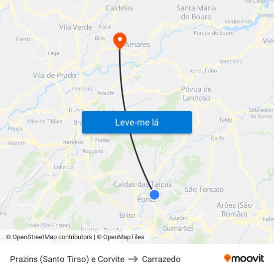 Prazins (Santo Tirso) e Corvite to Carrazedo map