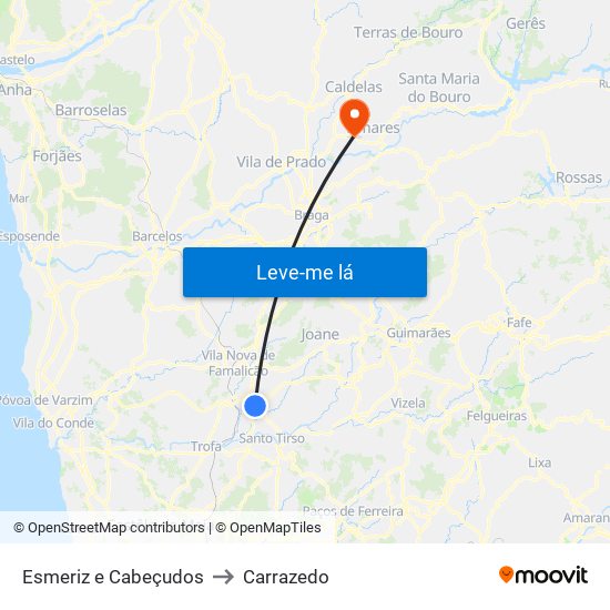 Esmeriz e Cabeçudos to Carrazedo map