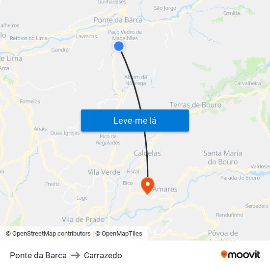 Ponte da Barca to Carrazedo map