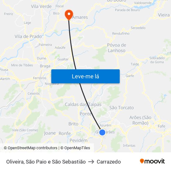 Oliveira, São Paio e São Sebastião to Carrazedo map