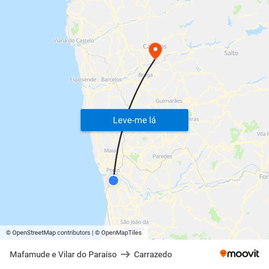 Mafamude e Vilar do Paraíso to Carrazedo map