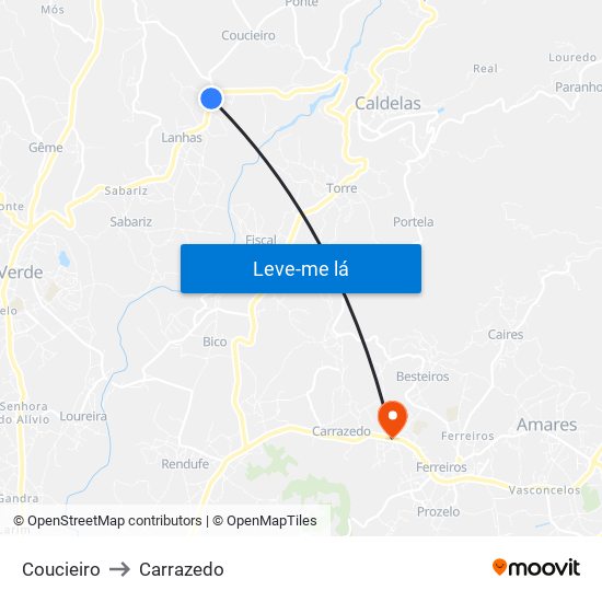 Coucieiro to Carrazedo map