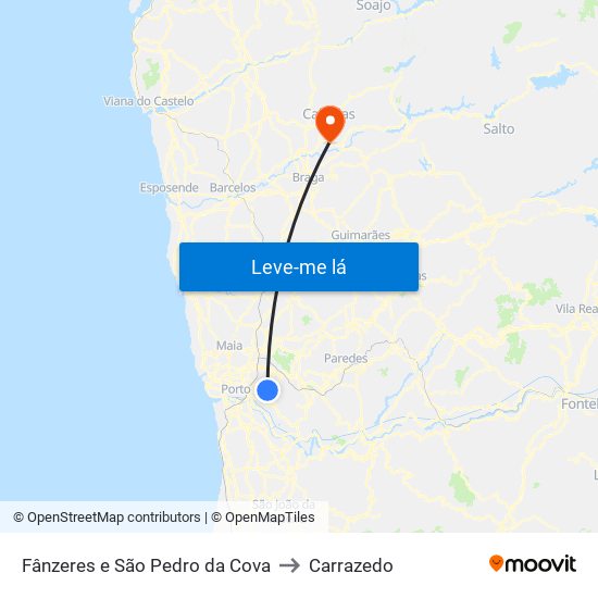 Fânzeres e São Pedro da Cova to Carrazedo map