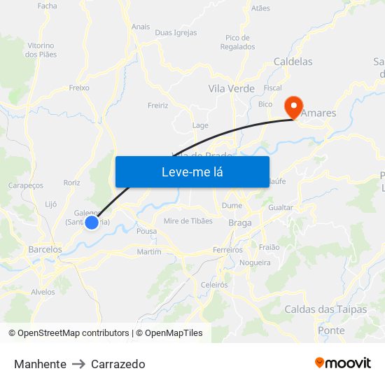 Manhente to Carrazedo map