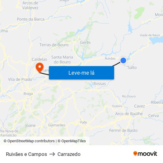 Ruivães e Campos to Carrazedo map