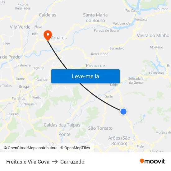 Freitas e Vila Cova to Carrazedo map
