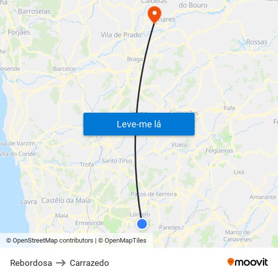 Rebordosa to Carrazedo map