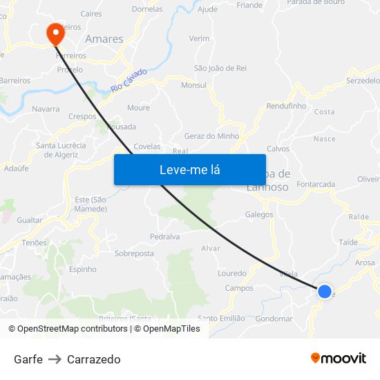 Garfe to Carrazedo map