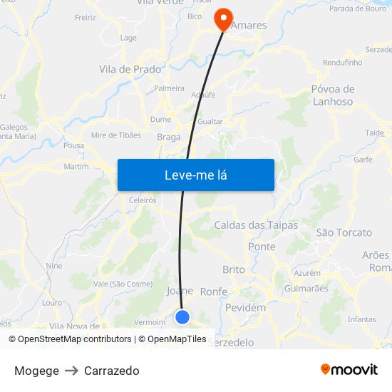 Mogege to Carrazedo map