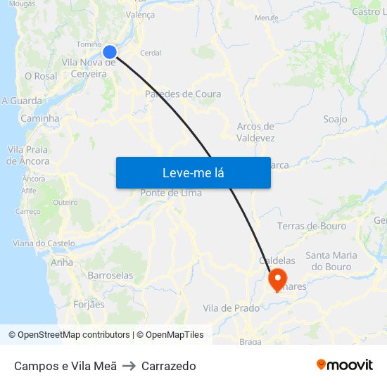 Campos e Vila Meã to Carrazedo map