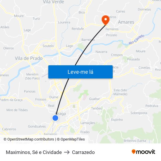 Maximinos, Sé e Cividade to Carrazedo map