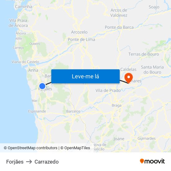 Forjães to Carrazedo map