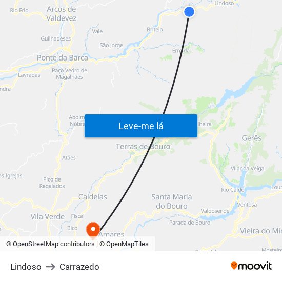 Lindoso to Carrazedo map