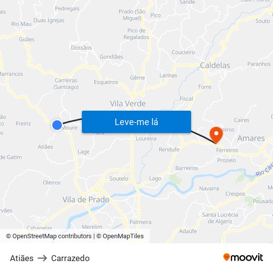 Atiães to Carrazedo map