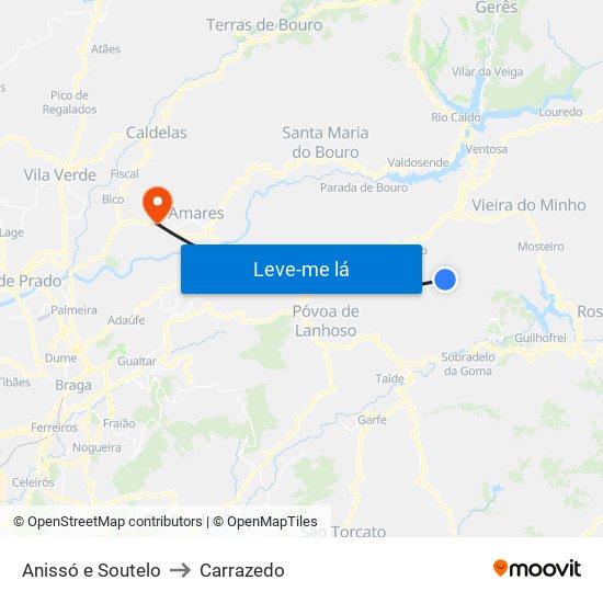 Anissó e Soutelo to Carrazedo map