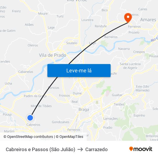 Cabreiros e Passos (São Julião) to Carrazedo map