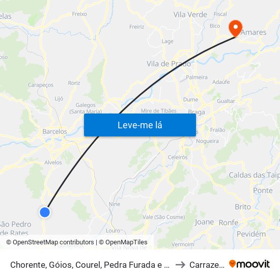 Chorente, Góios, Courel, Pedra Furada e Gueral to Carrazedo map