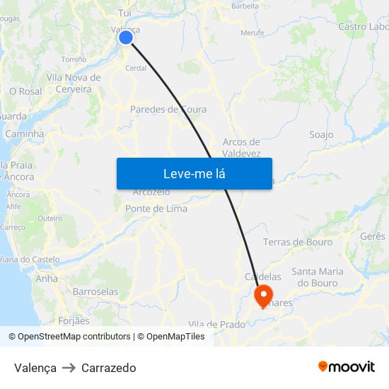 Valença to Carrazedo map